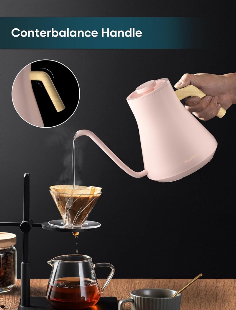 intasting Electric Kettles, Gooseneck Electric Kettle, ±1℉ Temperature Control, Stainless Steel Inner, Quick Heating, for Pour Over Coffee, Brew Tea, Boil Hot Water, 0.9L Pink - Image 5